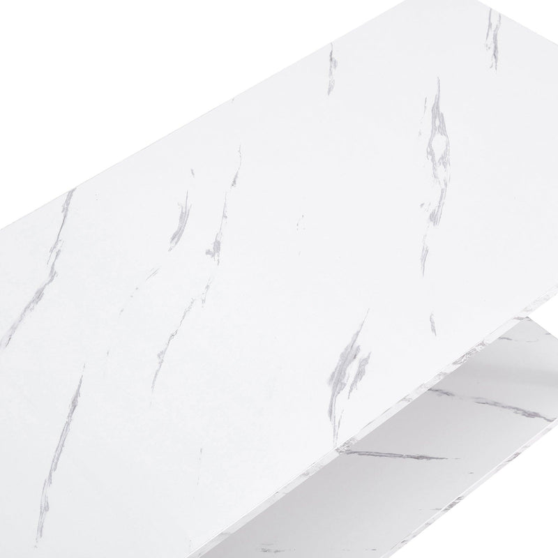 Coffee Table, 2 Layers 1.5cm Thick Marble MDF Rectangle 39.37" L Tabletop Iron Coffee Table , Dining Room, Coffee Shop, Resterant, White Top, ld Leg - Urban Living Furniture (Los Angeles, CA)