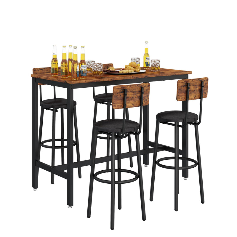 Bar Table Set with 4 Bar stools PU Soft seat with backrest (Rustic Brown，47.24’’w x 23.62’’d x 35.43’’h) - Urban Living Furniture (Los Angeles, CA)