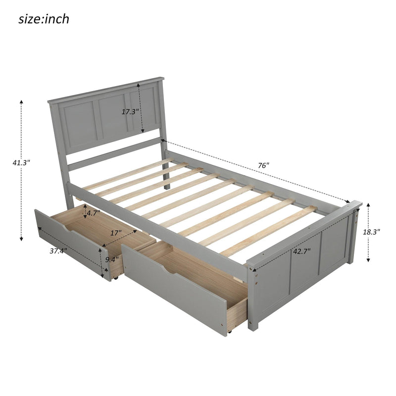 PlatformStorage Bed, 2 drawers with wheels, Twin Size Frame, Gray - Urban Living Furniture (Los Angeles, CA)