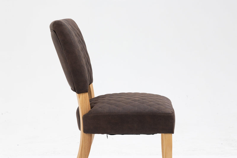 Upholstered Diamond Stitching Leathaire Dining Chair with Solid Wood Legs BROWN