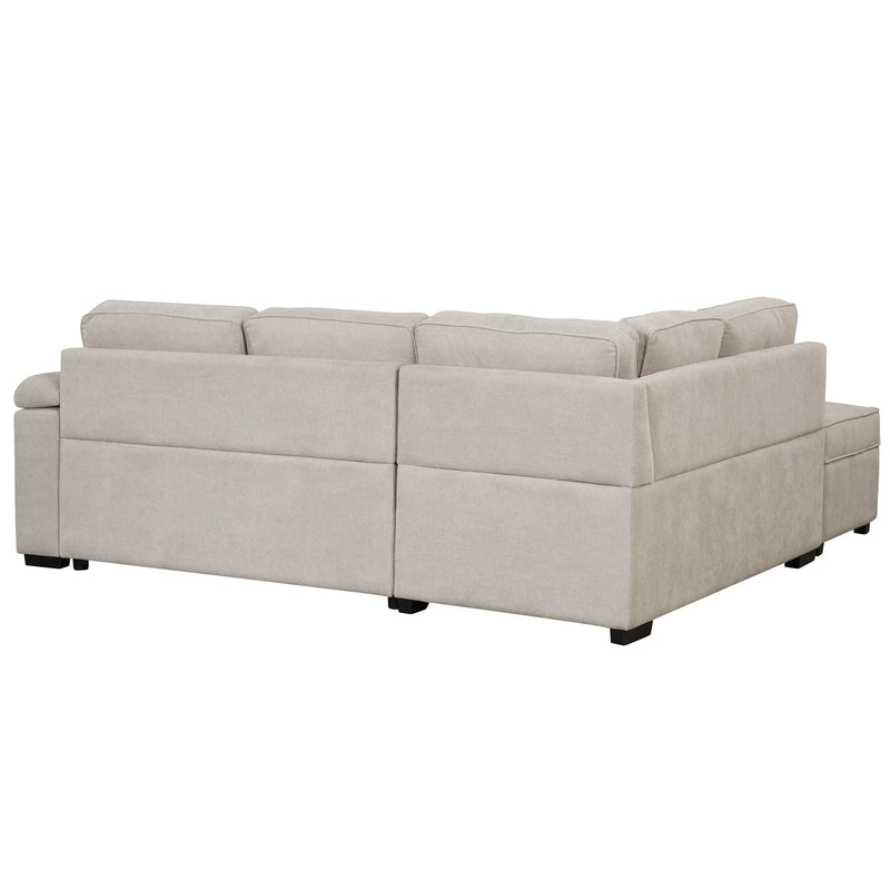 87.4" Sleeper Sofa Bed,2 in 1 Pull Out sofa bed L Shape Couch withStorage Ottoman for Living Room,Bedroom Couch and Small Apartment，Beige