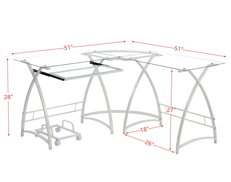 ACME Dazenus Computer Desk in Clear Glass & White Finish OF00040 - Urban Living Furniture (Los Angeles, CA)