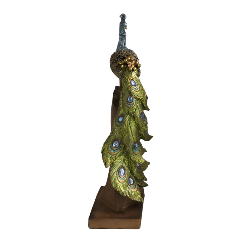 Polystone Decorative Peacock Figurine with Block Stand, Green and Gold - Urban Living Furniture (Los Angeles, CA)