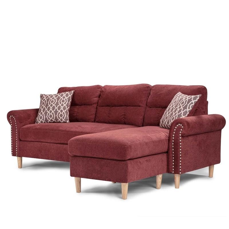 Paparika Red Color Polyfiber Reversible Sectional Sofa Set Chaise Pillows Plush Cushion Couch Nailheads - Urban Living Furniture (Los Angeles, CA)