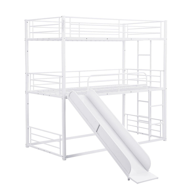 Twin Size Metal Bunk Bed with Ladders and Slide, Divided into Platform and Loft Bed, White - Urban Living Furniture (Los Angeles, CA)