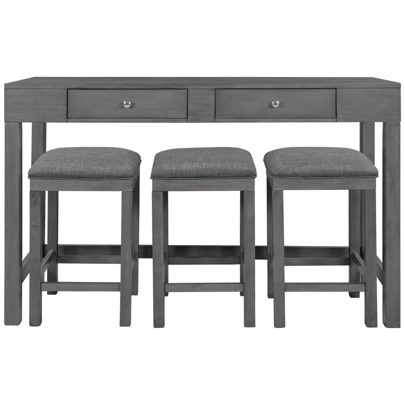 4-Piece Counter Height Table Set with Socket and Fabric Padded Stools, Gray - Urban Living Furniture (Los Angeles, CA)