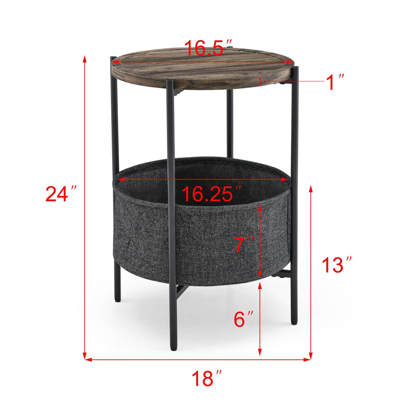 Modern Accent End Table withStorage Basket，Grey Cloth Bag and Brown Top （18“x18”x24“） - Urban Living Furniture (Los Angeles, CA)