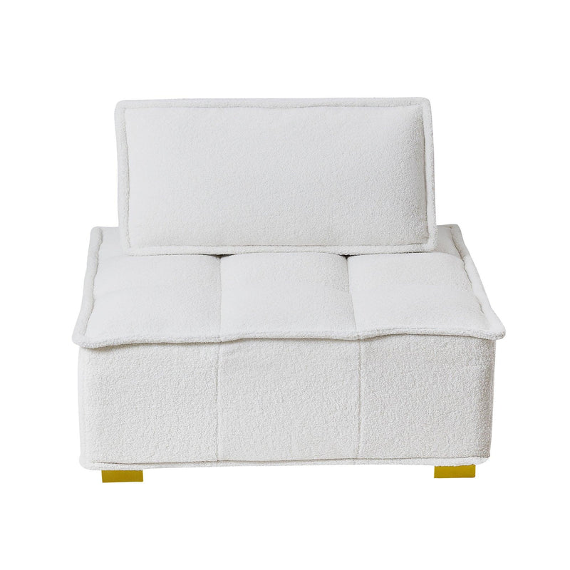 Lazy sofa ottoman with ld wooden legs teddy fabric (White) - Urban Living Furniture (Los Angeles, CA)