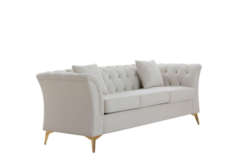 Modern Chesterfield Curved Sofa Tufted Velvet Couch 3 Seat Button Tufed Loveseat with Scroll Arms and ld Metal Legs for Living Room Bedroom Beige - Urban Living Furniture (Los Angeles, CA)