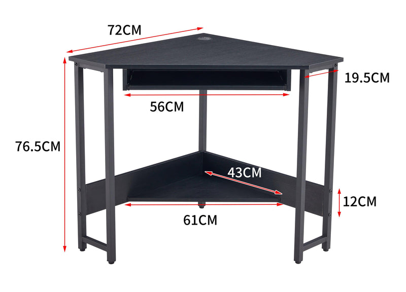 Triangle Computer Desk,Corner Desk With Smooth Keyboard Tray&Storage Shelves ,Compact Home Office,Small Desk With Sturdy Steel Frame As Workstation For Small Space,BLACK,28.34''L 24''W 30.11''H