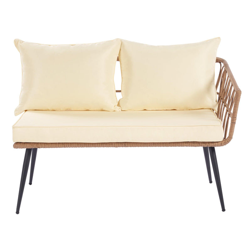 Outdoor Garden Rattan Furniture Sofa Set natural rattan color with beige cushion