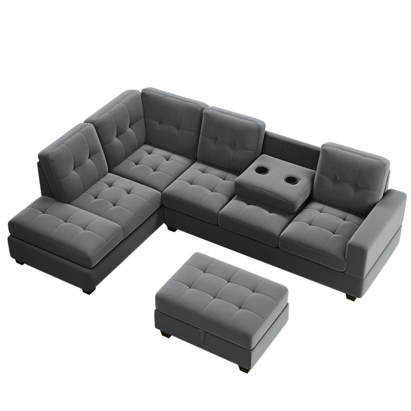 Sectional Sofa with Reversible Chaise Lounge, L-Shaped Couch withStorage Ottoman and Cup Holders - Urban Living Furniture (Los Angeles, CA)