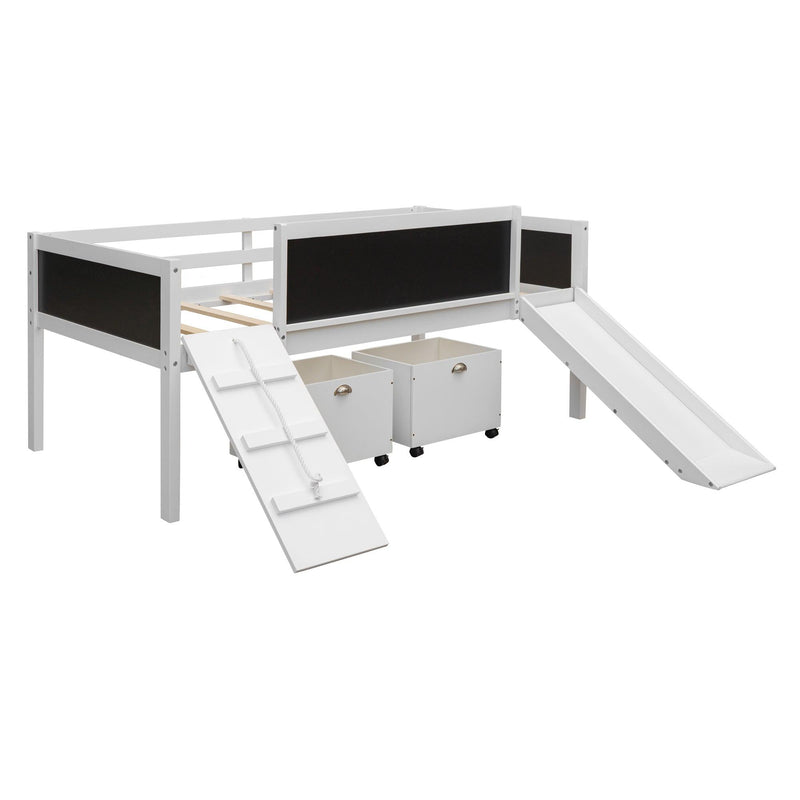 Twin size Loft Bed Wood Bed with TwoStorage Boxes - White - Urban Living Furniture (Los Angeles, CA)