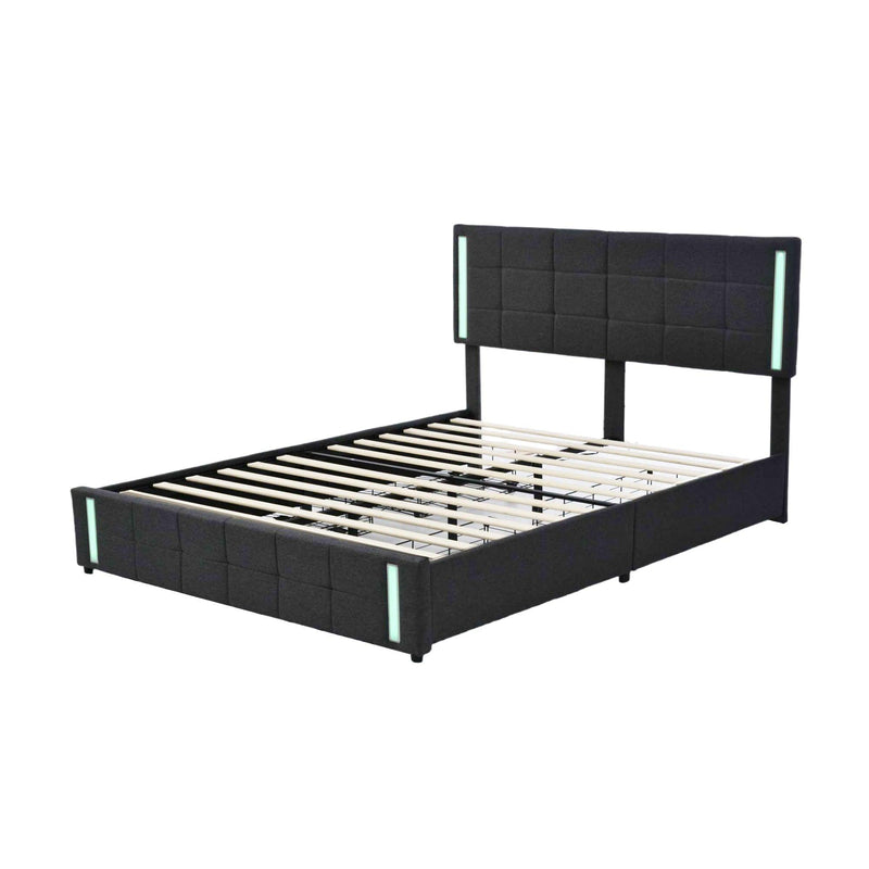 Queen Size Upholstered Platform Bed with LED Lights and USB Charging,Storage Bed with 4 Drawers, Dark Gray - Urban Living Furniture (Los Angeles, CA)