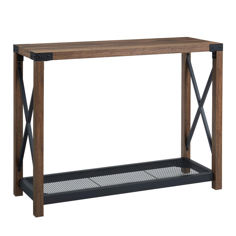 38.82" Farmhouse Entry Table, Industrial Sofa Table with 2 Tier, Console Table for Entryway, Living Room, Easy Assembly, Brown