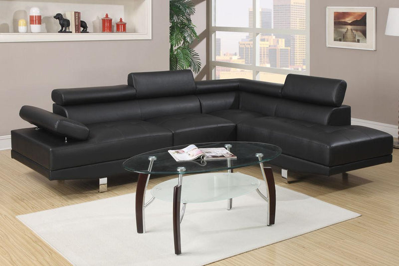 Black Color Sectional Living Room Furniture Faux Leather Adjustable Headrest Right Facing Chaise & Left Facing Sofa - Urban Living Furniture (Los Angeles, CA)