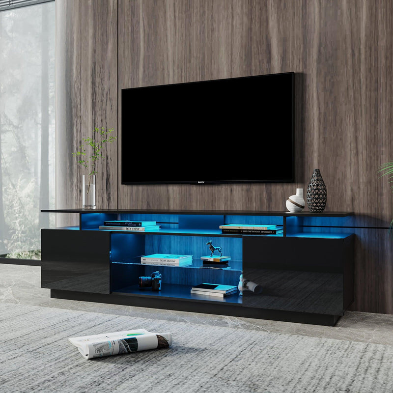 Black TV Stand for 80 Inch TV Stands, Media Console Entertainment Center Television Table, 2Storage Cabinet with Open Shelves for Living Room Bedroom