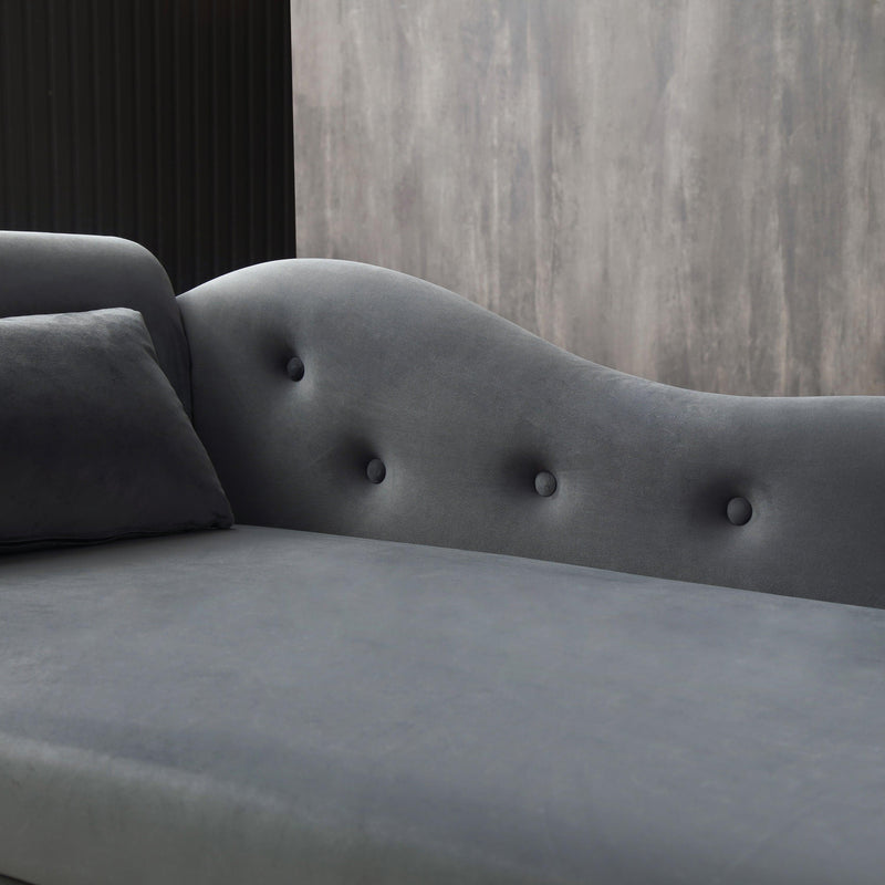 60" Velvet MultifunctionalStorage Chaise Lounge Buttons Tufted Nailhead Trimmed Solid Wood Legs with 1 Pillow,Grey