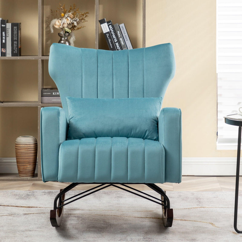 Velvet Nursery Rocking Chair, Accent Rocking Chair with with Solid Metal Legs, Upholstered Comfy Glider Rocker for Reading, Bedroom and Living Room - Urban Living Furniture (Los Angeles, CA)