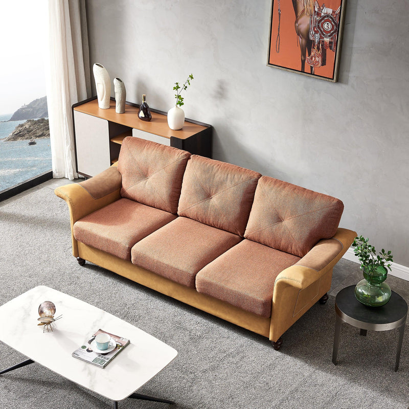 Living Room Furniture Linen Fabric Faux Leather with Wood Leg Sofa (Red Brown) - Urban Living Furniture (Los Angeles, CA)