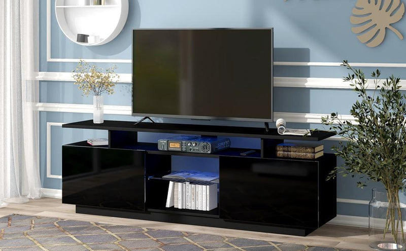 Modern TV Stand for TVs up to 65inches with LED lights, 16 Colors, for Livingroom, Bedroom, Black - Urban Living Furniture (Los Angeles, CA)