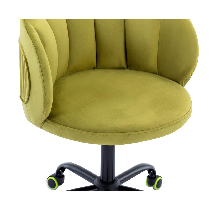 Zen Zone Velvet Leisure office chair, suitable for study and office, can adjust the height, can rotate 360 degrees, with pulley, Olive Green