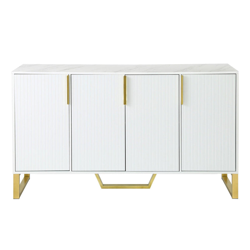 Modern sideboard with Four Doors, Metal handles & Legs and Adjustable Shelves Kitchen Cabinet (White)