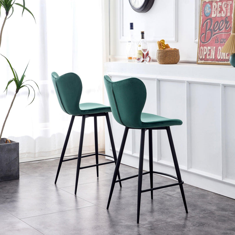 Dark Green Velvet Chair Barstool Dining Counter Height Chair Set of 2