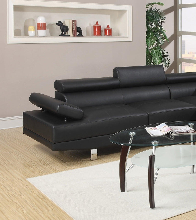 Black Color Sectional Living Room Furniture Faux Leather Adjustable Headrest Right Facing Chaise & Left Facing Sofa - Urban Living Furniture (Los Angeles, CA)