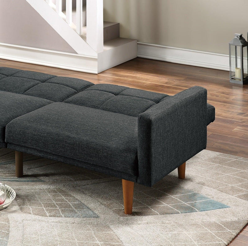 Transitional Look Living Room Sofa Couch Convertible Bed Black Polyfiber 1pc Tufted Sofa Cushion Wooden Legs - Urban Living Furniture (Los Angeles, CA)