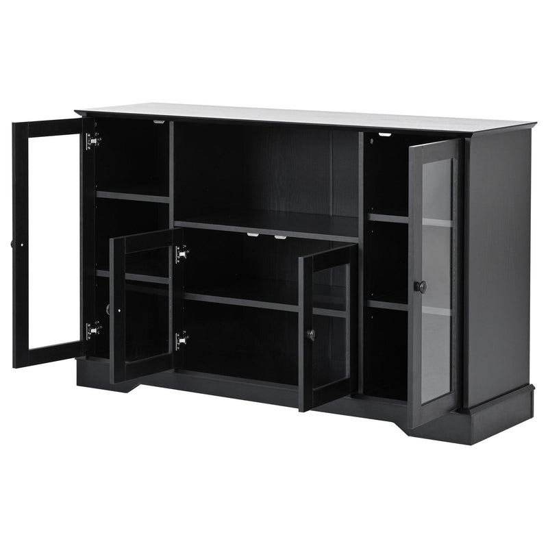 TV Stand for TV up to 60in with 4 Tempered Glass Doors Adjustable Panels Open Style Cabinet, Sideboard for Living room, Black - Urban Living Furniture (Los Angeles, CA)