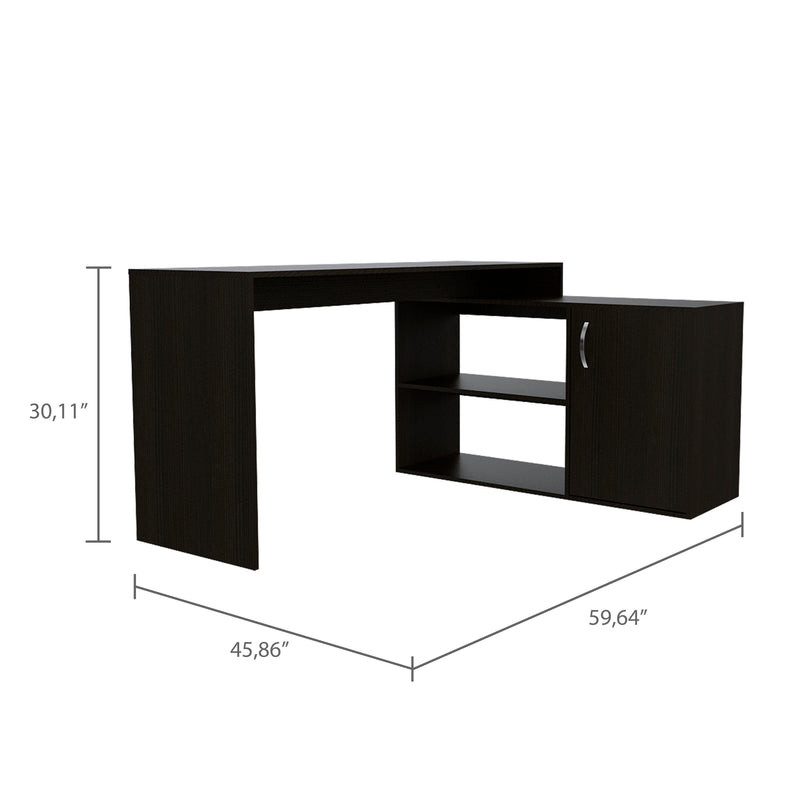 Lyncliff 1-Drawer 2-Shelf L-Shaped Office Desk Black Wengue - Urban Living Furniture (Los Angeles, CA)