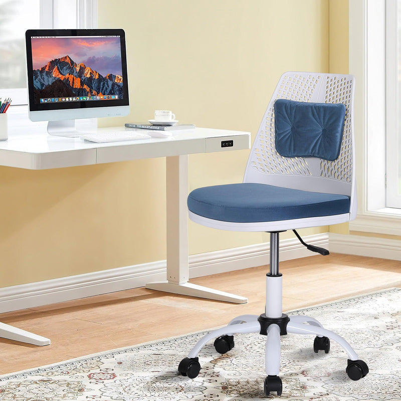 Office Task Desk Chair Swivel Home Comfort Chairs,Adjustable Height with ample lumbar support,White+Blue