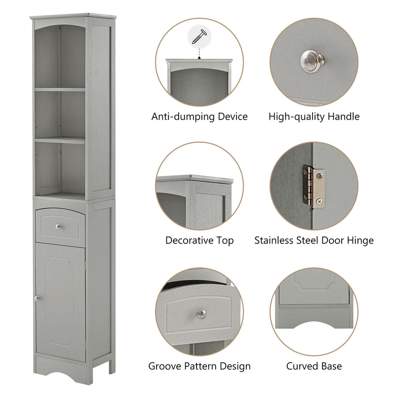 Tall Bathroom Cabinet, FreestandingStorage Cabinet with Drawer, MDF Board, Adjustable Shelf, Grey - Urban Living Furniture (Los Angeles, CA)