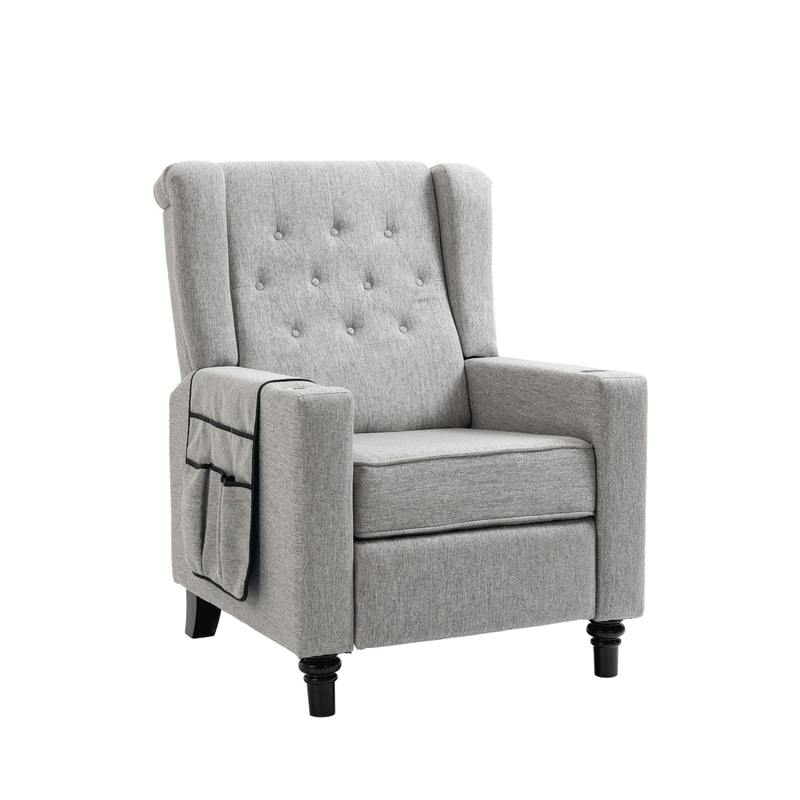 Arm Pushing Recliner Chair,Modern Button Tufted Wingback Push Back Recliner Chair, Living Room Chair Fabric Pushback Manual Single Reclining Sofa Home Theater Seating for Bedroom,Light Gray - Urban Living Furniture (Los Angeles, CA)