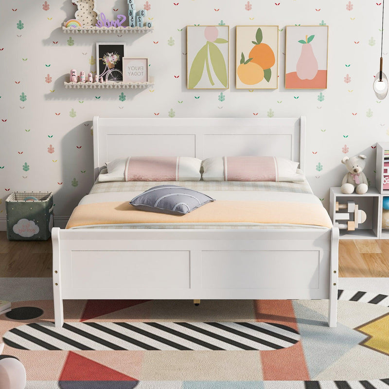 Full Size Wood Platform Bed with Headboard and Wooden Slat Support (White) - Urban Living Furniture (Los Angeles, CA)