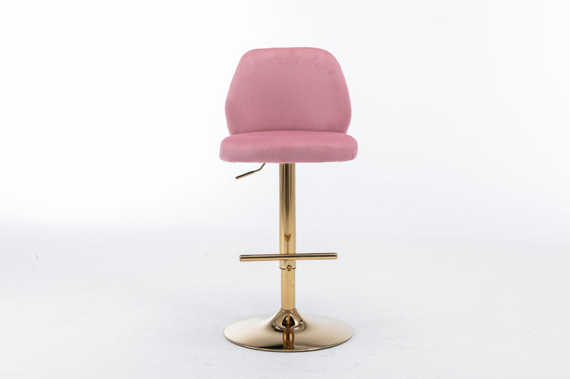 Swivel Bar Stools Chair Set of 2Modern Adjustable Counter Height Bar Stools, Velvet Upholstered Stool with Tufted High Back & Ring Pull for Kitchen ,Chrome Golden Base,Pink