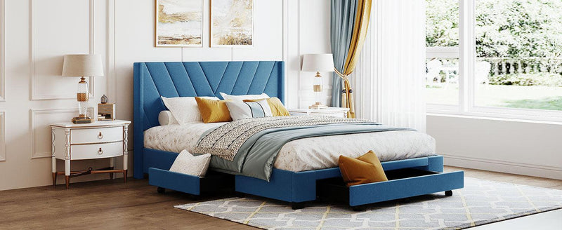 Queen SizeStorage Bed Linen Upholstered Platform Bed with 3 Drawers (Blue) - Urban Living Furniture (Los Angeles, CA)