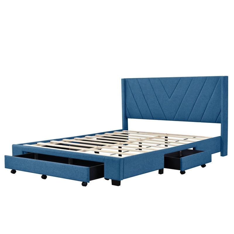 Queen SizeStorage Bed Linen Upholstered Platform Bed with 3 Drawers (Blue) - Urban Living Furniture (Los Angeles, CA)