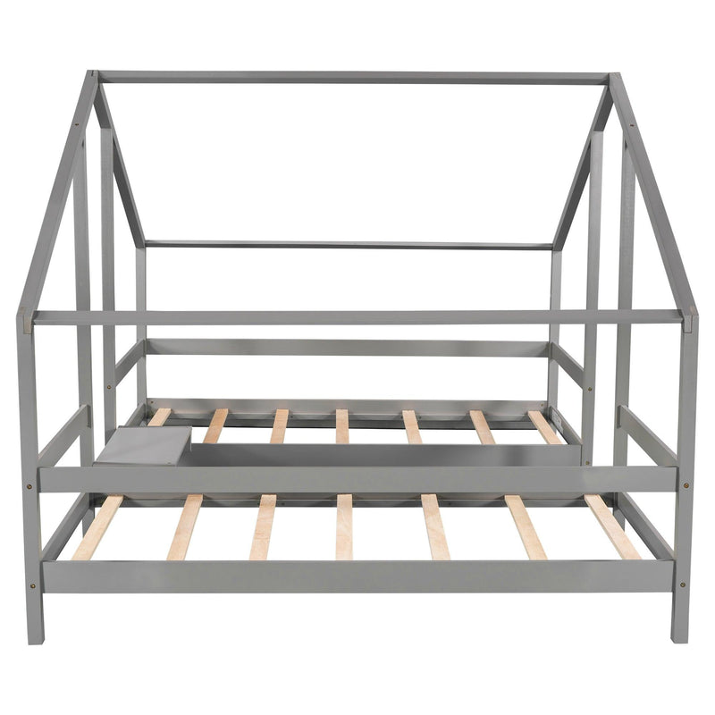 Double Twin Size Triangular House Beds with Built-in Table,Gray - Urban Living Furniture (Los Angeles, CA)