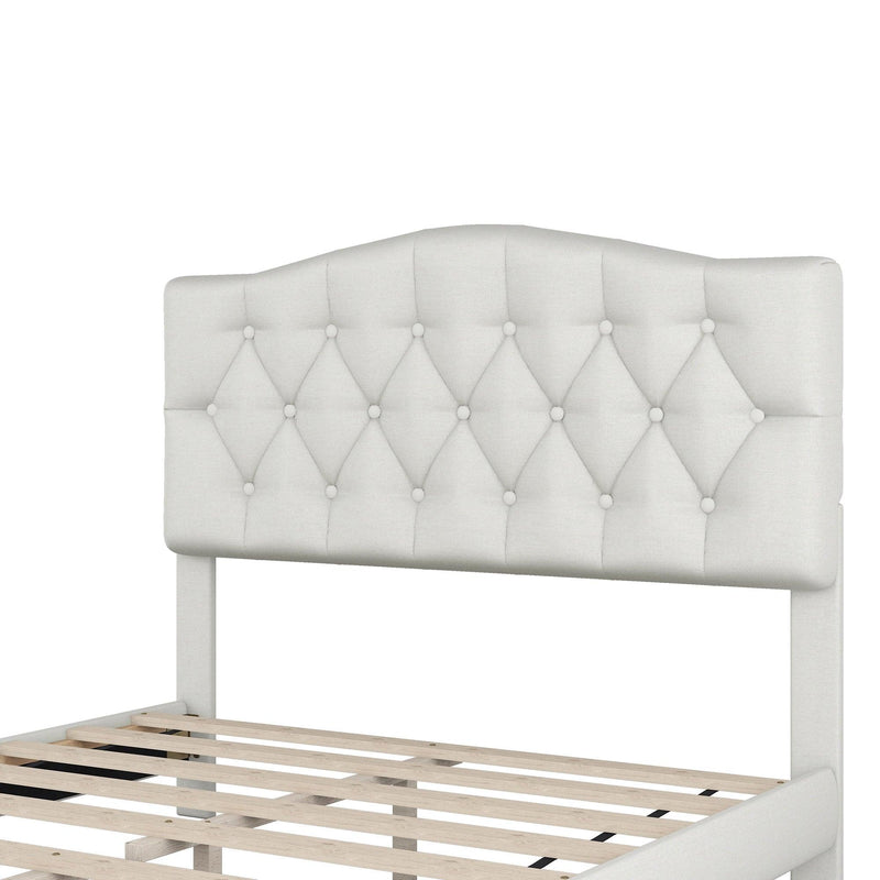 Upholstered Platform Bed with Saddle Curved Headboard and Diamond Tufted Details, Full, Beige - Urban Living Furniture (Los Angeles, CA)