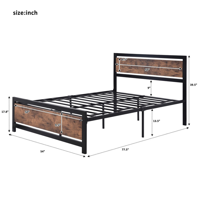 Metal and Wood Bed Frame with Headboard and Footboard ,Full Size Platform Bed ,No Box Spring Needed, Easy to Assemble(BLACK) - Urban Living Furniture (Los Angeles, CA)