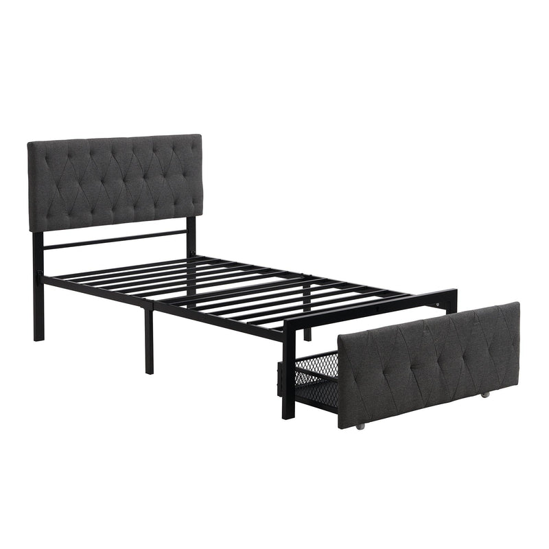 Twin SizeStorage Bed Metal Platform Bed with a Big Drawer - Gray - Urban Living Furniture (Los Angeles, CA)