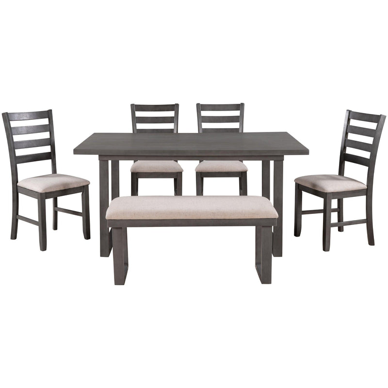 6-Pieces Family Furniture, Solid Wood Dining Room Set with Rectangular Table & 4 Chairs with Bench(Gray) - Urban Living Furniture (Los Angeles, CA)