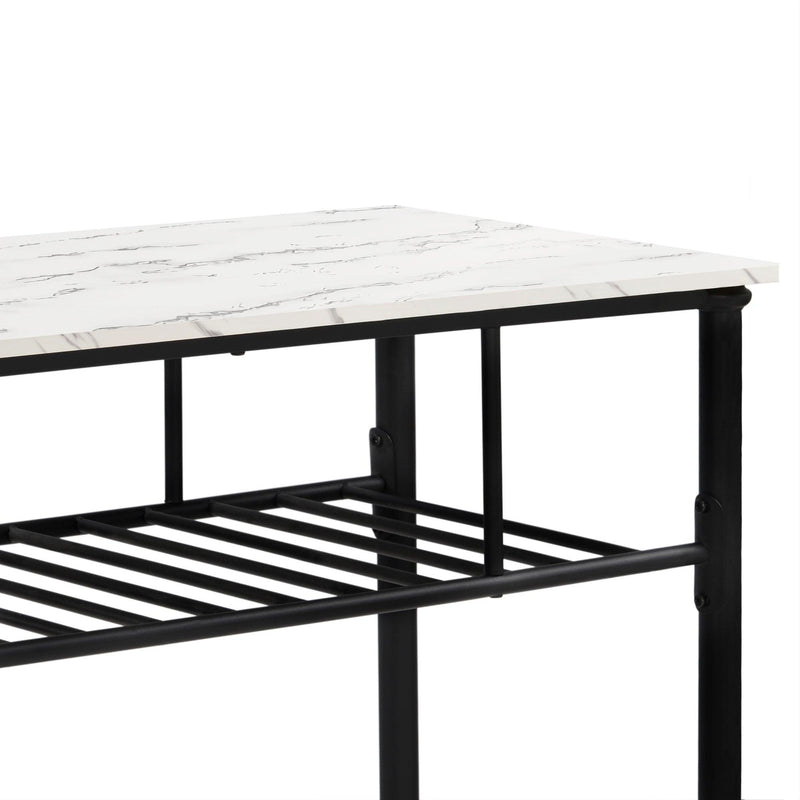 Rustic Farmhouse Counter Height Dining Kitchen Kitchen Island Prep Table, KitchenStorage Rack with Worktop and 2 Shelves,Faux-Marble, White
