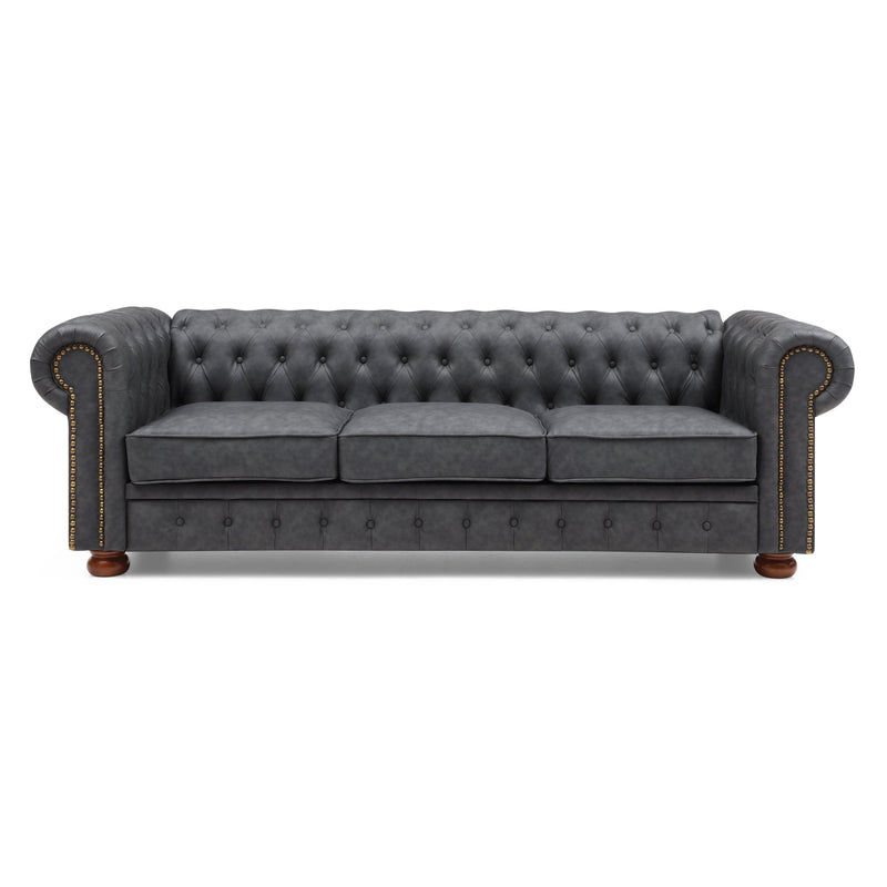 Classic Chesterfield Sofa Dark Grey Faux Leather - Urban Living Furniture (Los Angeles, CA)