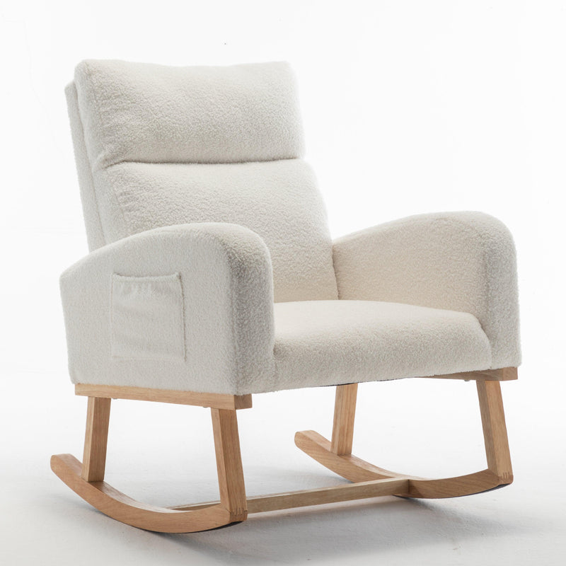 Modern Accent Rocking Chair, Upholstered Kids Glider Rocking Chair for Infants and Children, Teddy Material Comfort Arm Rocker, Lounge Armchair for Living Room, Beige - Urban Living Furniture (Los Angeles, CA)