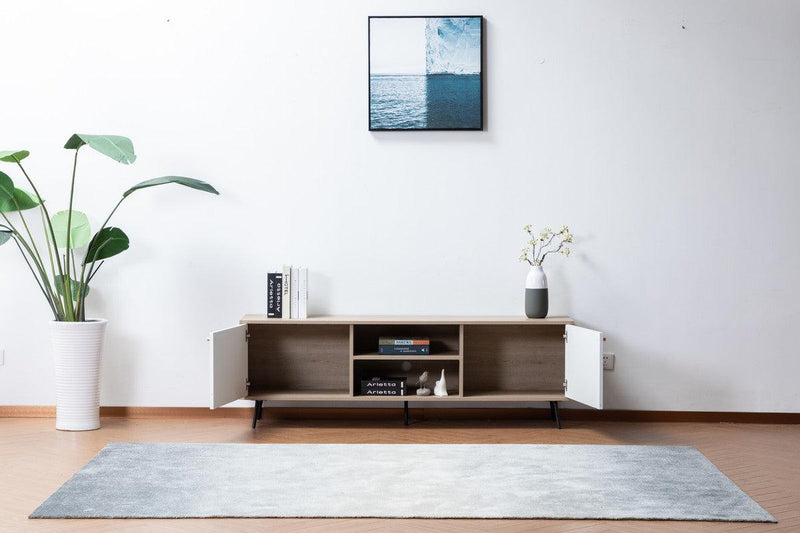 Aurora Light Brown Wood Finish TV Stand with 2 White Cabinets and Modular Shelves - Urban Living Furniture (Los Angeles, CA)