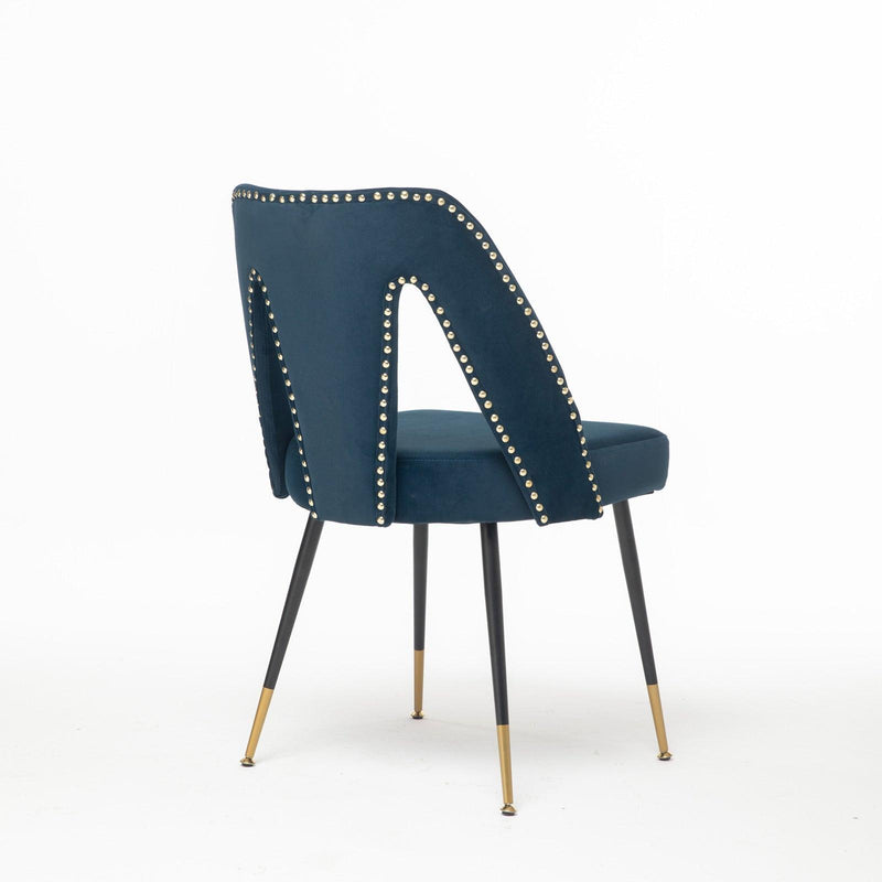 Akoya CollectionModern | Contemporary Velvet Upholstered Dining Chair with Nailheads and Gold Tipped Black Metal Legs,Blue,Set of 2 - Urban Living Furniture (Los Angeles, CA)