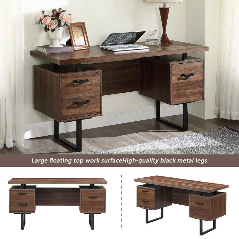 Home Office Computer Desk with Drawers/Hanging Letter-size Files, 59 inch Writing Study Table with Drawers - Urban Living Furniture (Los Angeles, CA)